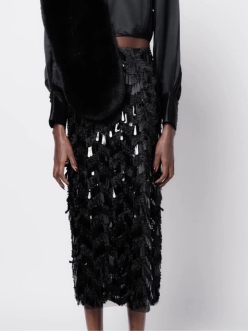 Zara Black Sequin Midi Skirt & 🖤Bonus Buy
